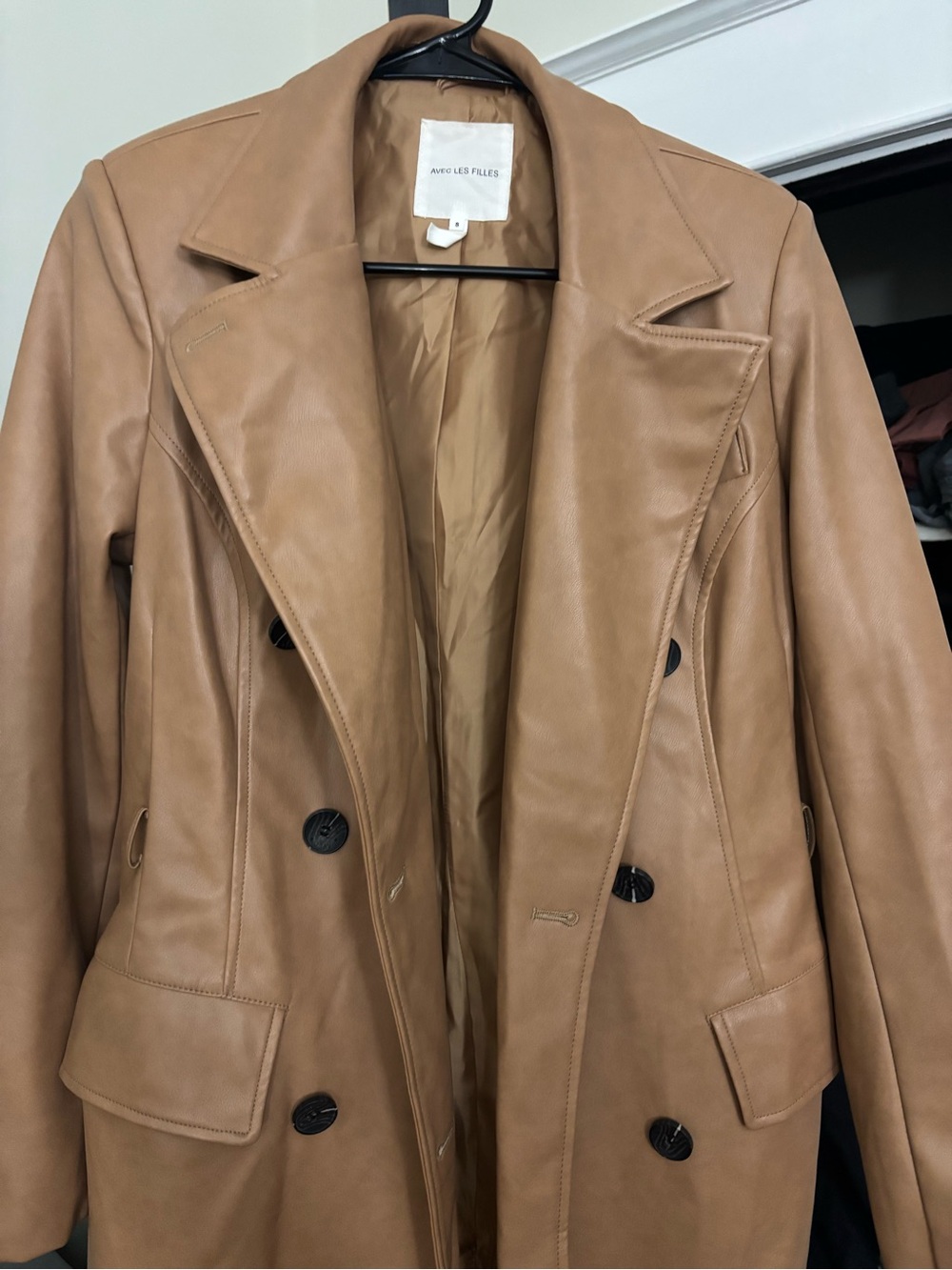 Avec Les Filles Tan Leather Double-Breasted Trench